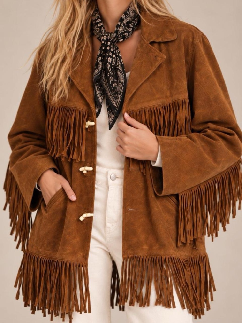 Vintage boho western Suede Fringe Jacket in Chestnut Brown